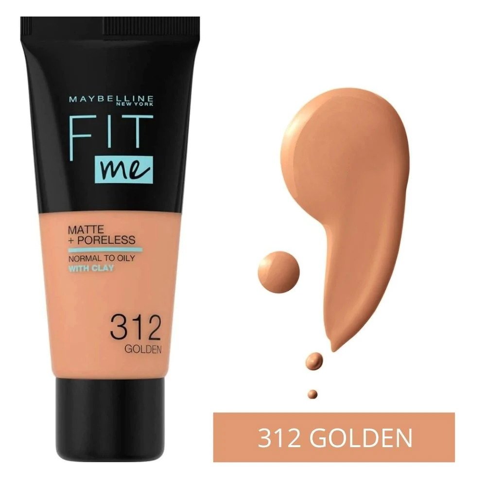 Maybelline, Fit Me Matte + Poreless, Fond de teint liquide, 312, Doré, 30 ml – Image 3
